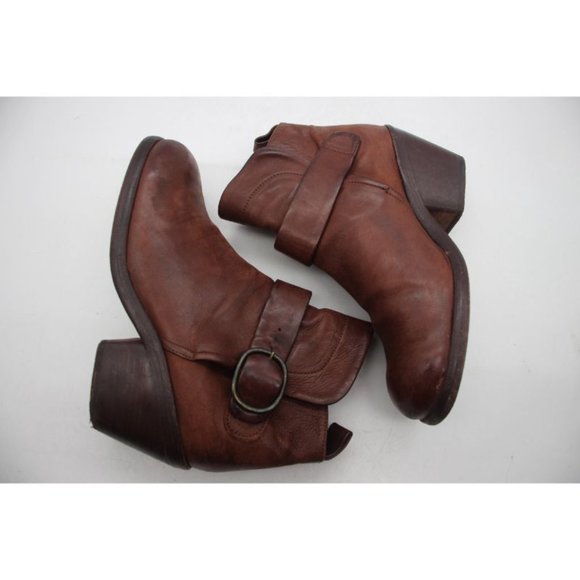 P Monjo Women's Size EU 37 Heeled Leather Boot Shoe Brown Buckle Strap - Picture 7 of 11